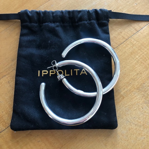 Large Smooth Hoop Earrings in Sterling Silver - Picture 1 of 3